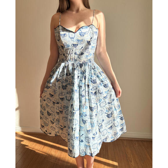 Vintage Blue and White French Bistro Dress - Picture 1 of 10